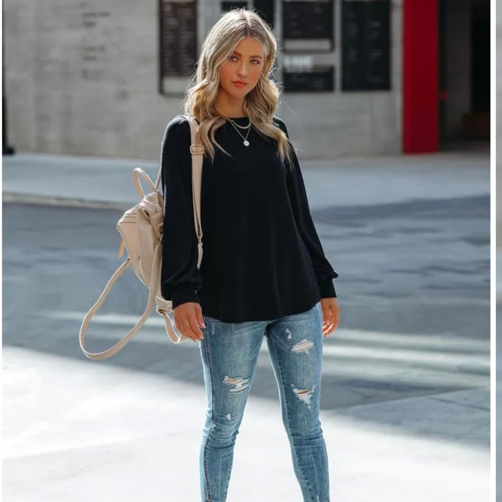 Black Knit Raglan Top NWOT